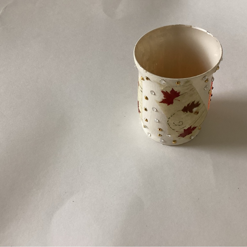 Hand Crafted White and Red Decorated Candle Holder